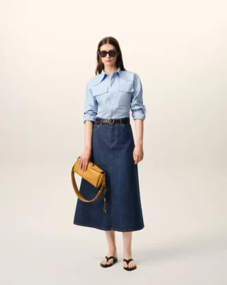 Jupe longue en coton bleu
