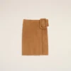 Jupe midi à ceinture à grande boucle en cuir de chèvre marron