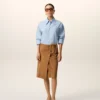 Jupe midi à ceinture à grande boucle en cuir de chèvre marron
