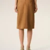 Jupe midi à ceinture à grande boucle en cuir de chèvre marron