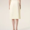 Jupe midi en laine vierge blanche avec grande boucle de ceinture