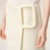 Jupe midi en laine vierge blanche avec grande boucle de ceinture