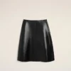 Jupe trapèze mi-longue en cuir d&rsquo;agneau noir