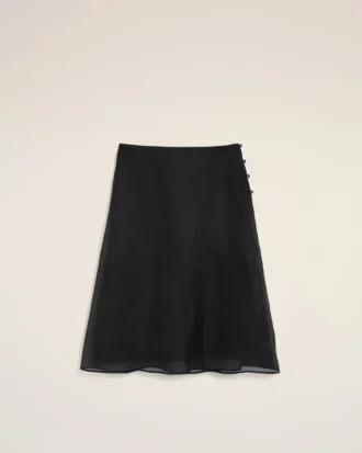 Jupe trapèze midi en soie noire transparente avec jupon