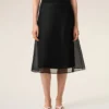 Jupe trapèze midi en soie noire transparente avec jupon