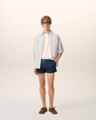 Maillot de bain court en nylon bleu