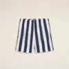 Maillot de bain à rayures longues blanches et bleu marine