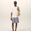 Maillot de bain à rayures longues blanches et bleu marine