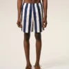 Maillot de bain à rayures longues blanches et bleu marine