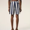 Maillot de bain à rayures longues blanches et bleu marine