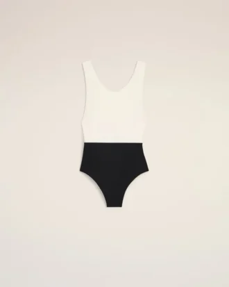 Maillot de bain une pièce en nylon noir et blanc