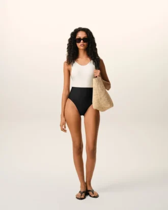 Maillot de bain une pièce en nylon noir et blanc