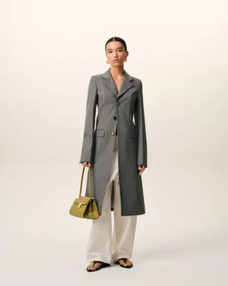 Manteau ajusté à simple boutonnage en laine vierge grise