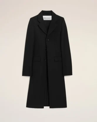 Manteau ajusté à simple boutonnage en laine vierge noire