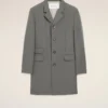 Manteau droit en laine vierge grise à simple boutonnage