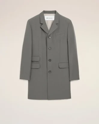Manteau droit en laine vierge grise à simple boutonnage