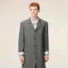 Manteau droit en laine vierge grise à simple boutonnage