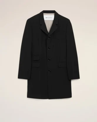 Manteau droit simple en laine vierge noire