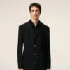 Manteau droit simple en laine vierge noire