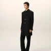 Manteau droit simple en laine vierge noire
