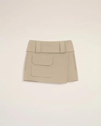 Mini-jupe portefeuille en coton beige