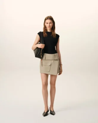 Mini-jupe portefeuille en coton beige