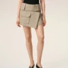 Mini-jupe portefeuille en coton beige