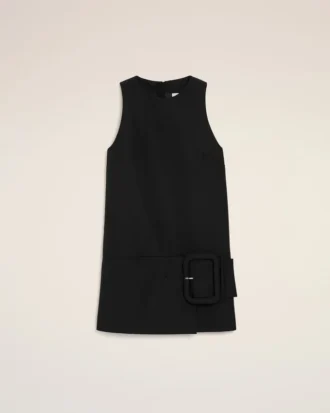Mini-robe noire en laine vierge avec ceinture