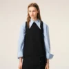Mini-robe noire en laine vierge avec ceinture