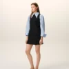 Mini-robe noire en laine vierge avec ceinture