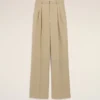 Pantalon beige en laine vierge à taille haute et jambes larges