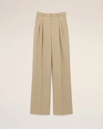 Pantalon beige en laine vierge à taille haute et jambes larges