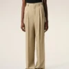 Pantalon beige en laine vierge à taille haute et jambes larges