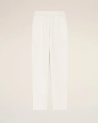 Pantalon blanc en lin mélangé à taille élastiquée