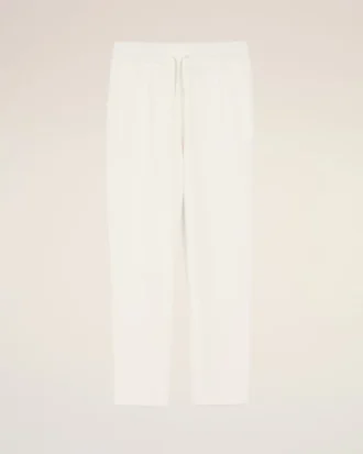 Pantalon blanc en lin mélangé à taille élastiquée
