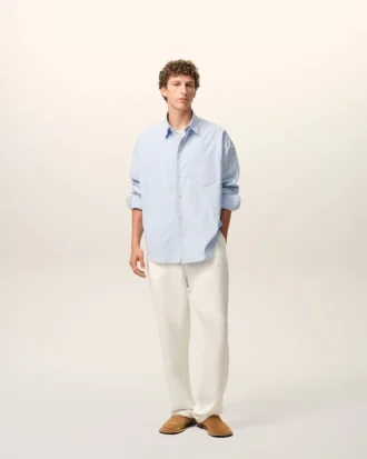 Pantalon blanc en lin mélangé à taille élastiquée