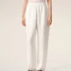 Pantalon blanc en lin mélangé à taille élastiquée