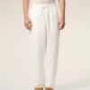 Pantalon blanc en lin mélangé à taille élastiquée