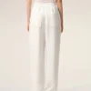 Pantalon blanc en lin mélangé à taille élastiquée