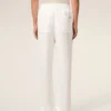 Pantalon blanc en lin mélangé à taille élastiquée