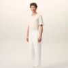 Pantalon blanc en lin mélangé à taille élastiquée