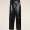 Pantalon à ceinture en cuir d&rsquo;agneau noir