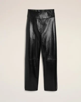 Pantalon à ceinture en cuir d&rsquo;agneau noir