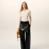 Pantalon à ceinture en cuir d&rsquo;agneau noir