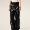 Pantalon à ceinture en cuir d&rsquo;agneau noir