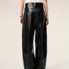 Pantalon à ceinture en cuir d&rsquo;agneau noir