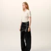 Pantalon à ceinture en cuir d&rsquo;agneau noir