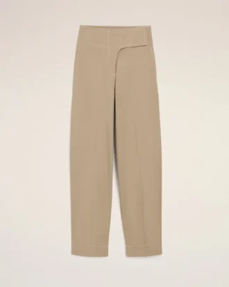 Pantalon à ceinture enveloppante en coton beige