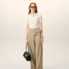 Pantalon à ceinture enveloppante en coton beige