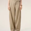 Pantalon à ceinture enveloppante en coton beige